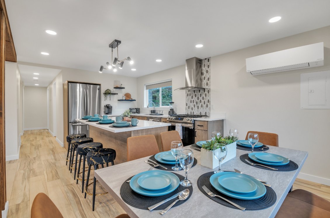 Modern kitchen and dining area