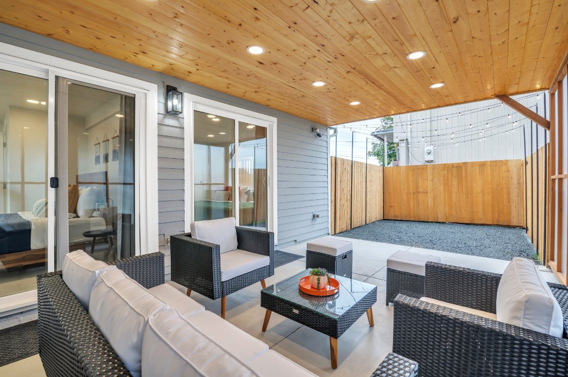 Covered patio with cedar ceiling
