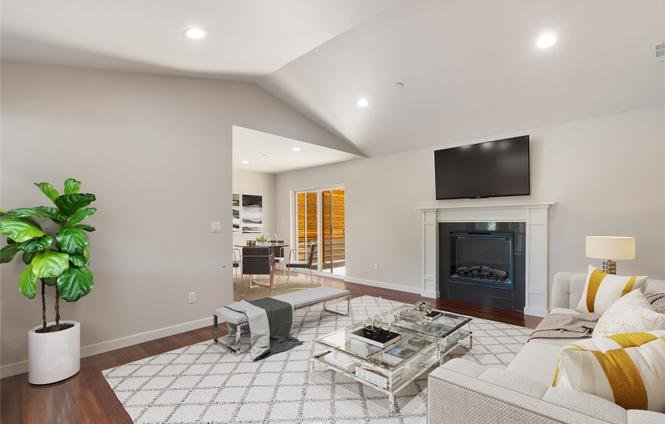 Living room with vaulted ceiling